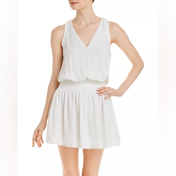 NWT Ramy Brook Kris Plaid Smocked Waist Mini Dress Or Swim Cover White Size L - Picture 3 of 15